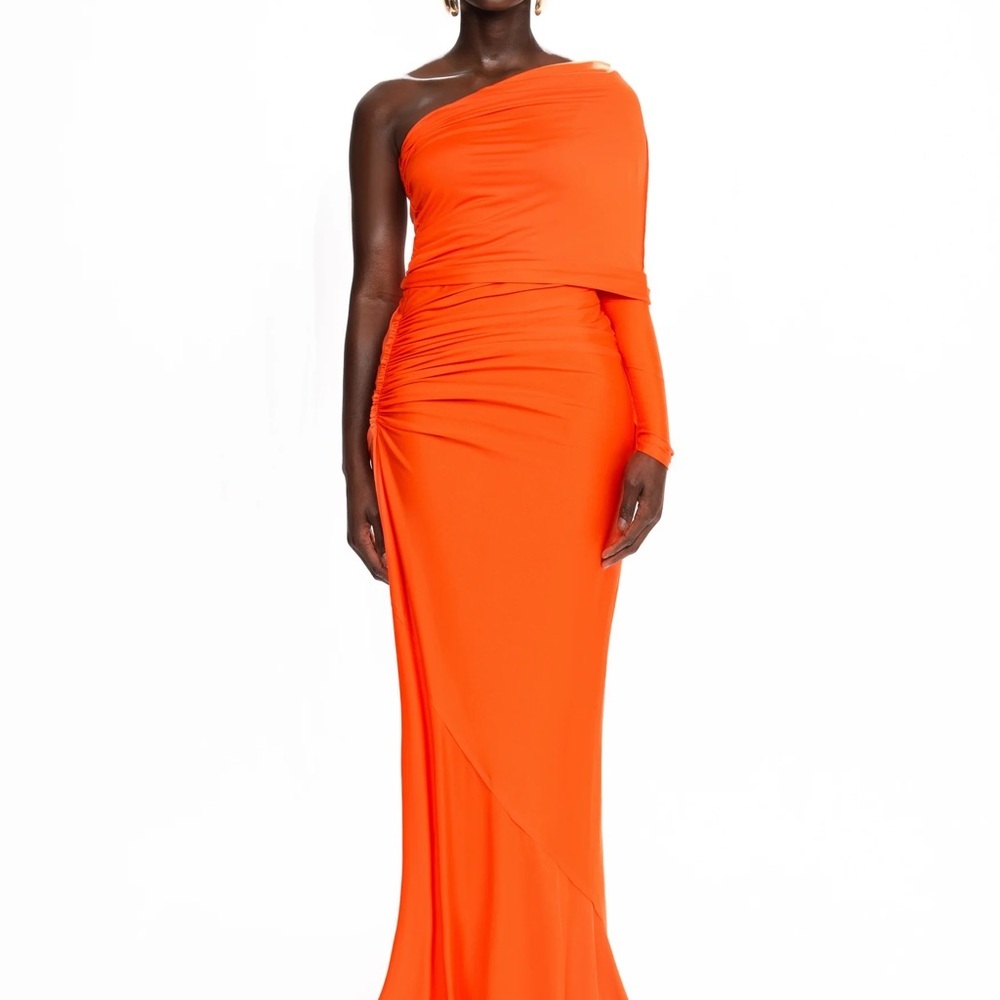 Orange Asymmetrical Ruched One-Shoulder Cocktail Gown